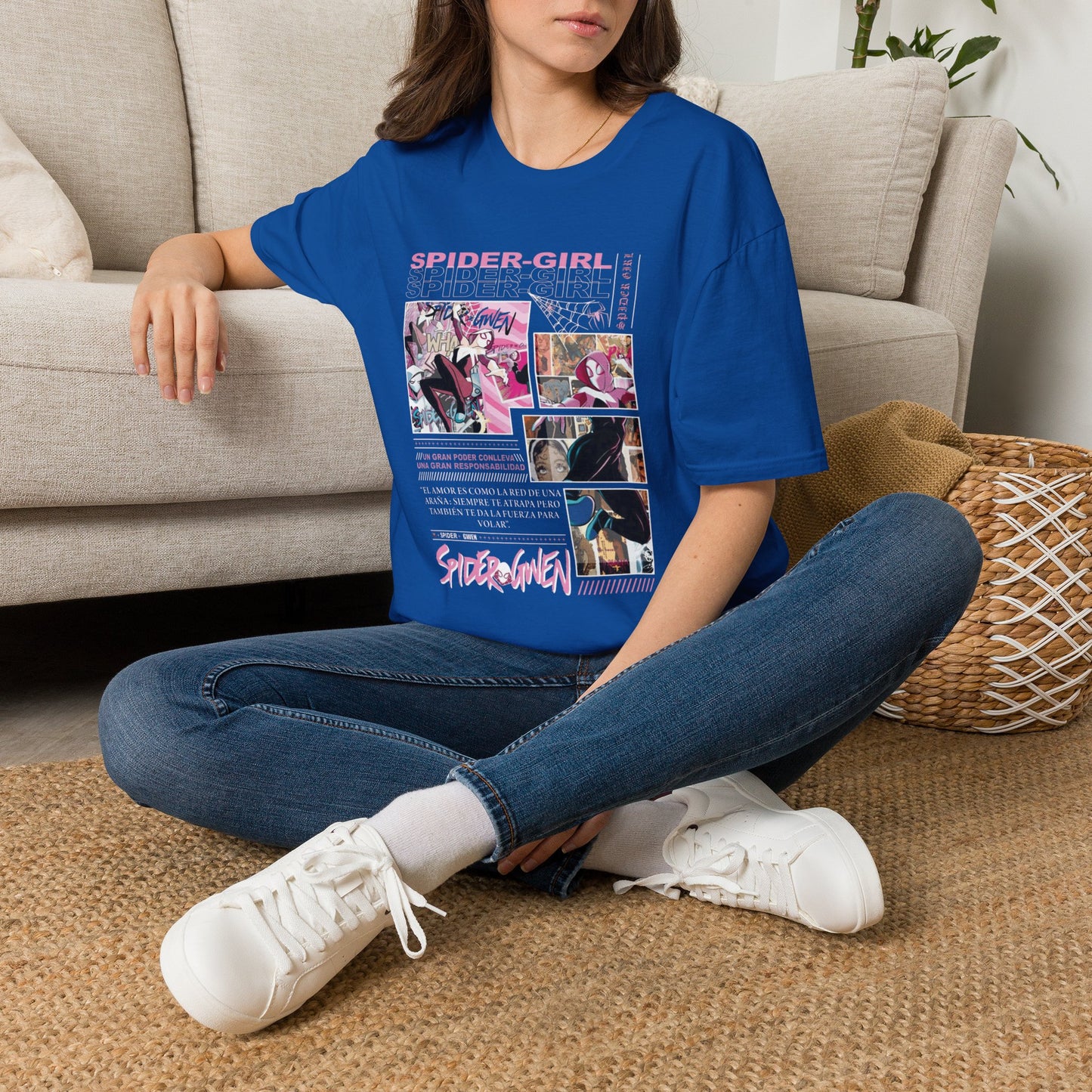 Spider‑Gwen Comic Panel T‑Shirt — Retro Pink Spider‑Girl Graphic Tee