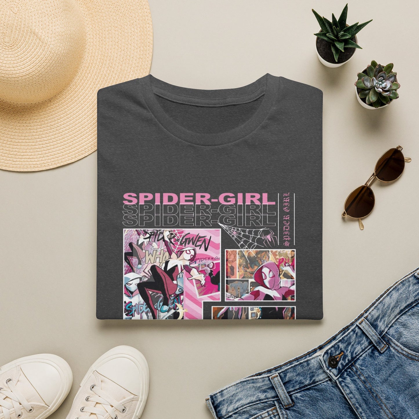 Spider‑Gwen Comic Panel T‑Shirt — Retro Pink Spider‑Girl Graphic Tee
