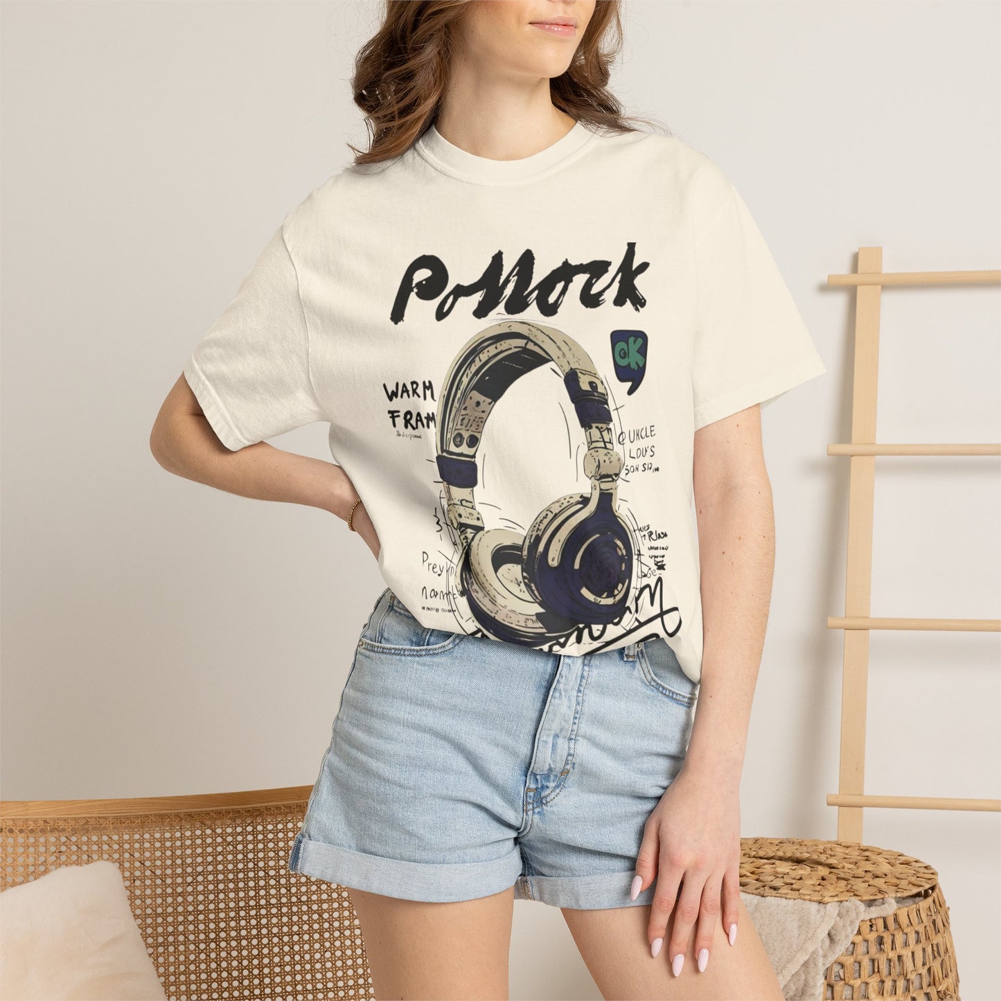 Vintage Headphones T-Shirt — Retro Music Graphic Tee ("P-Mock" Design)