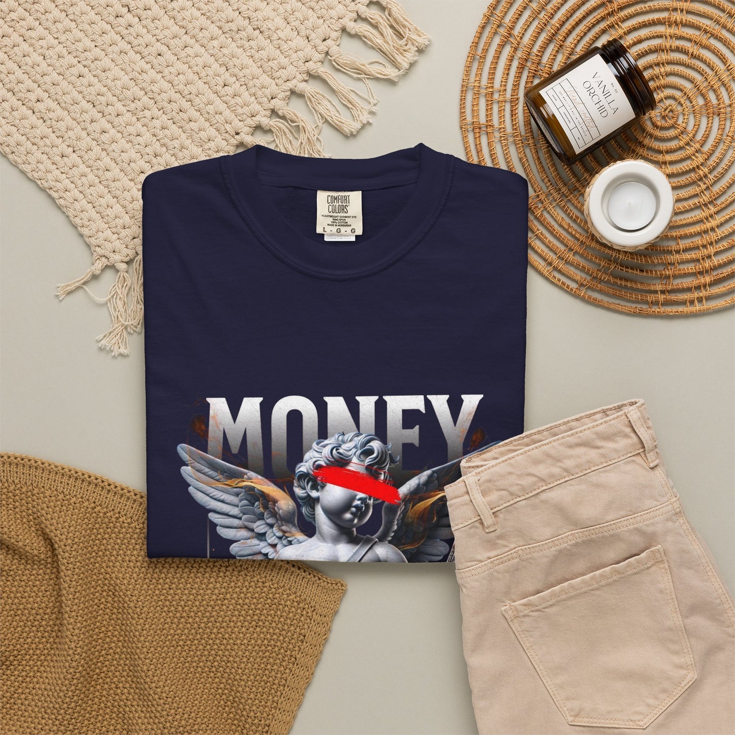 Money Loves T-Shirt — Graphic Angel Statue Design (2024)