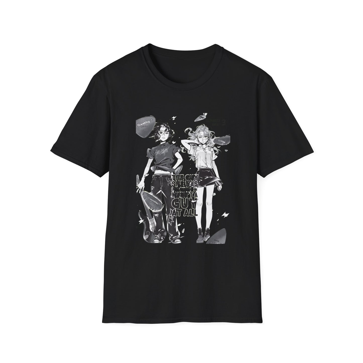 Anime Girl Duo Graphic T‑Shirt — Black Retro Manga Design