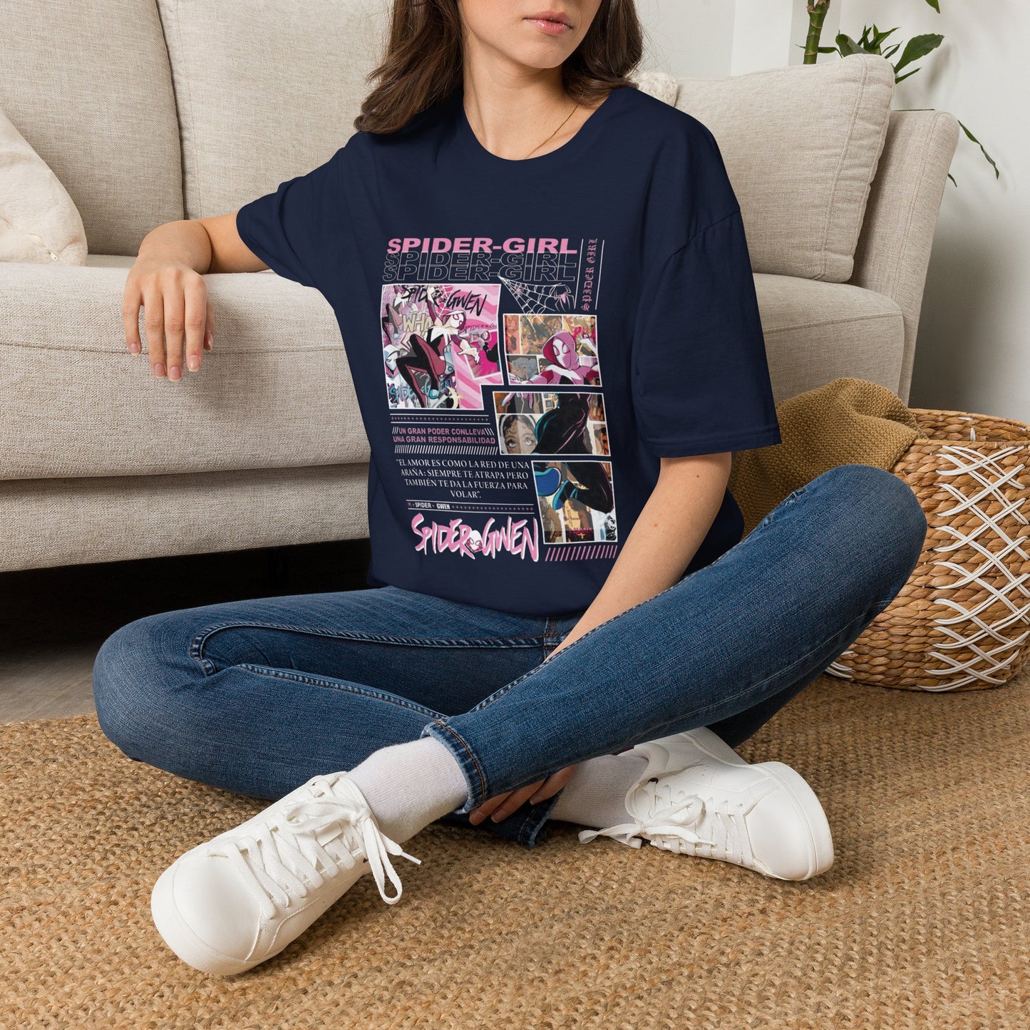 Spider‑Gwen Comic Panel T‑Shirt — Retro Pink Spider‑Girl Graphic Tee