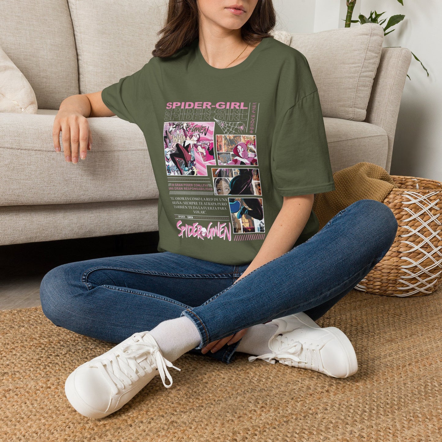 Spider‑Gwen Comic Panel T‑Shirt — Retro Pink Spider‑Girl Graphic Tee