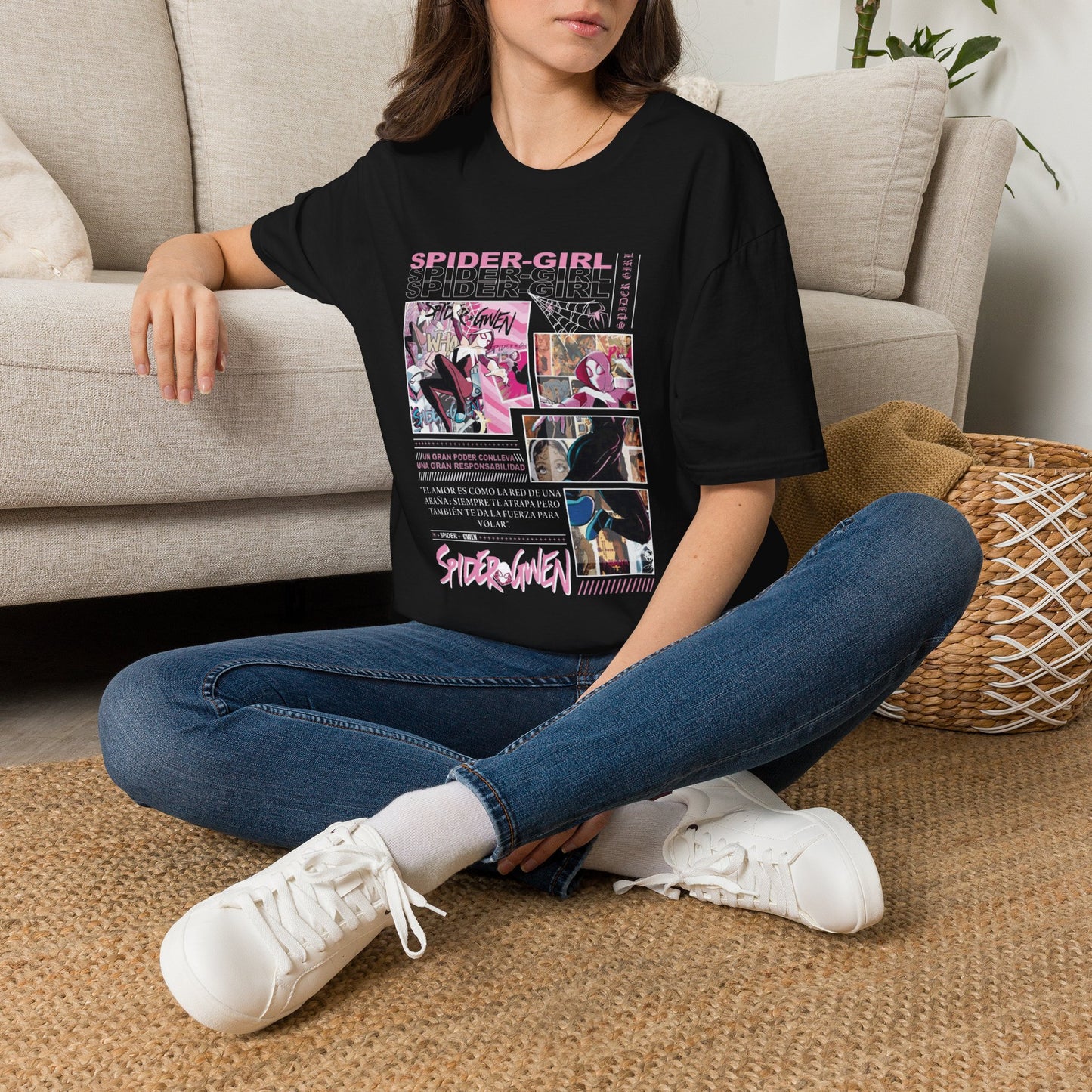 Spider‑Gwen Comic Panel T‑Shirt — Retro Pink Spider‑Girl Graphic Tee