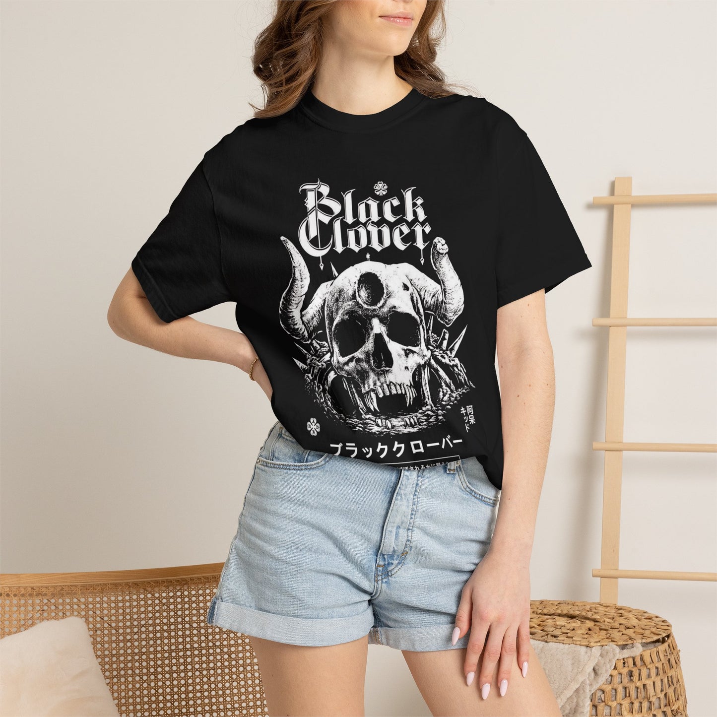 Black Clover Skull Tee — Gothic Horned Skull Graphic T-Shirt