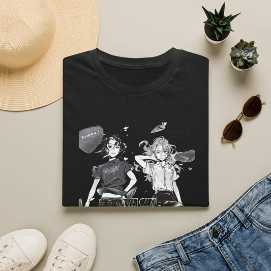 Anime Girl Duo Graphic T‑Shirt — Black Retro Manga Design
