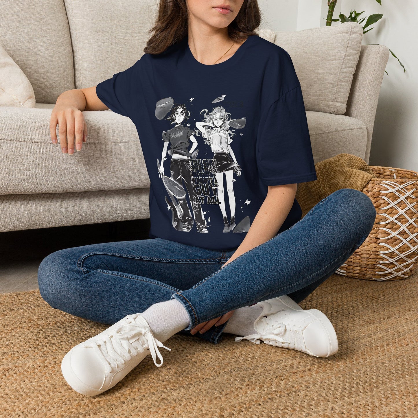 Anime Girl Duo Graphic T‑Shirt — Black Retro Manga Design