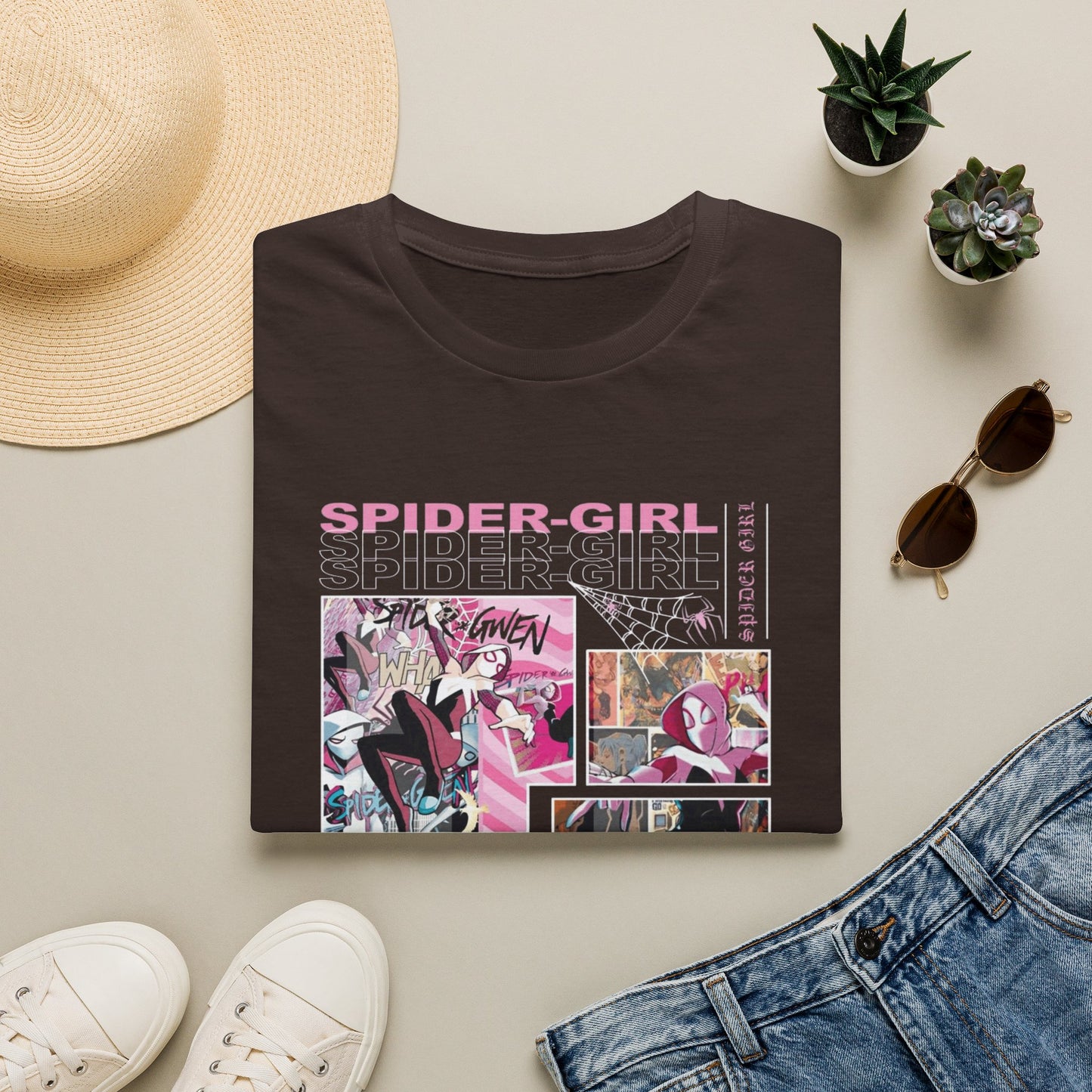 Spider‑Gwen Comic Panel T‑Shirt — Retro Pink Spider‑Girl Graphic Tee