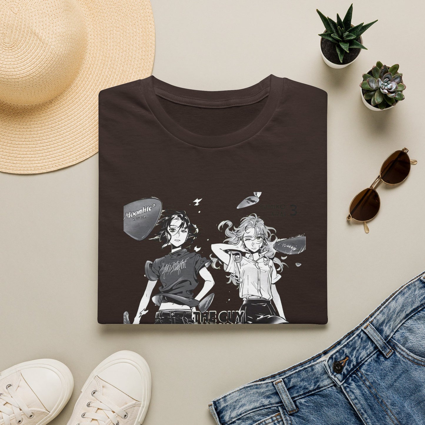 Anime Girl Duo Graphic T‑Shirt — Black Retro Manga Design