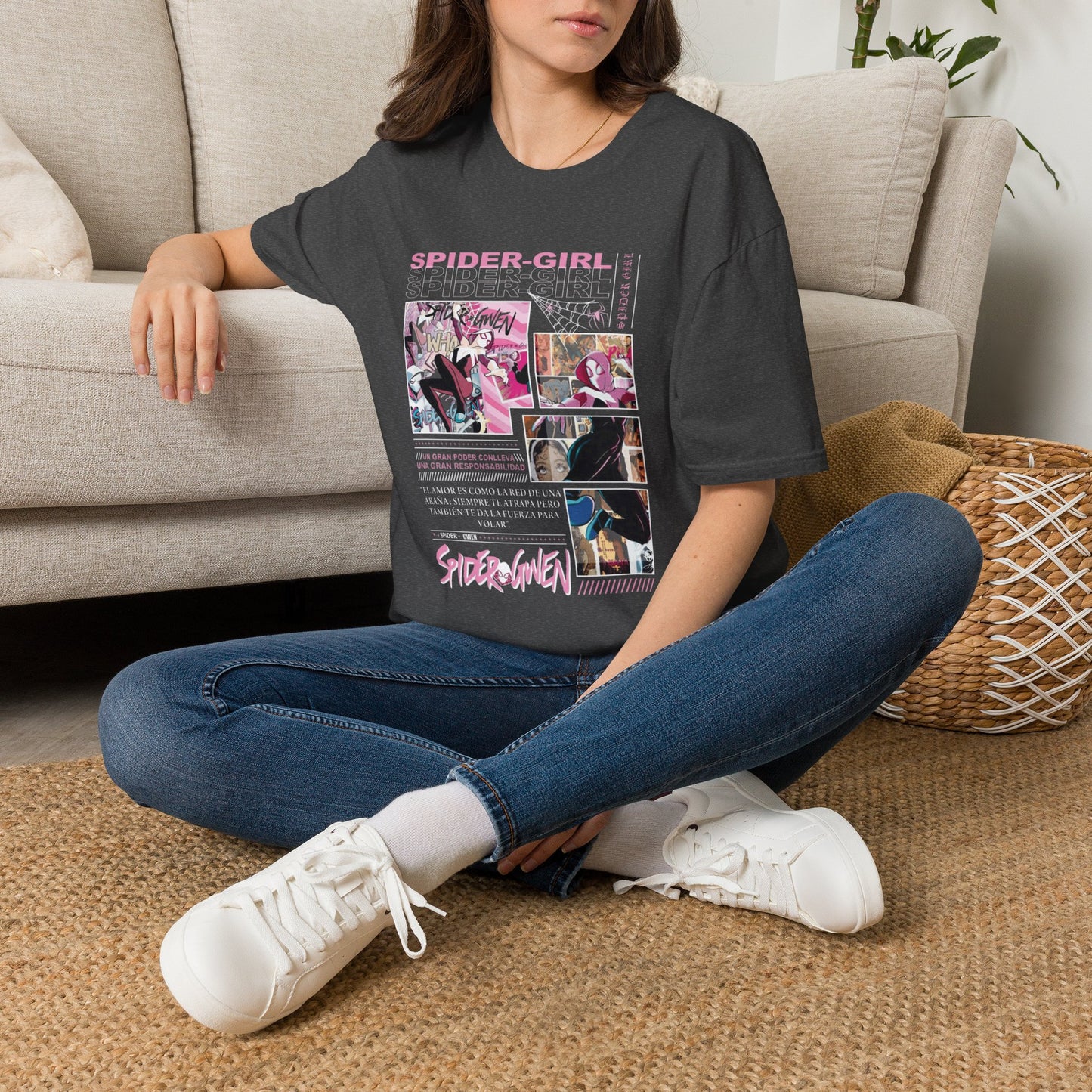 Spider‑Gwen Comic Panel T‑Shirt — Retro Pink Spider‑Girl Graphic Tee