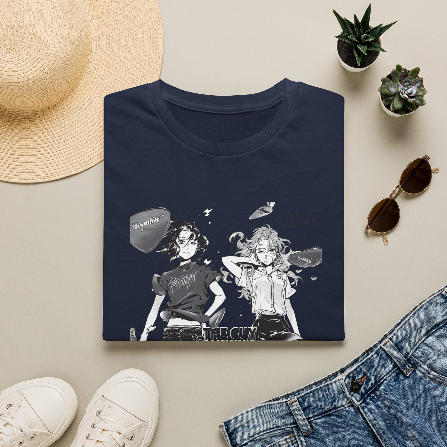 Anime Girl Duo Graphic T‑Shirt — Black Retro Manga Design