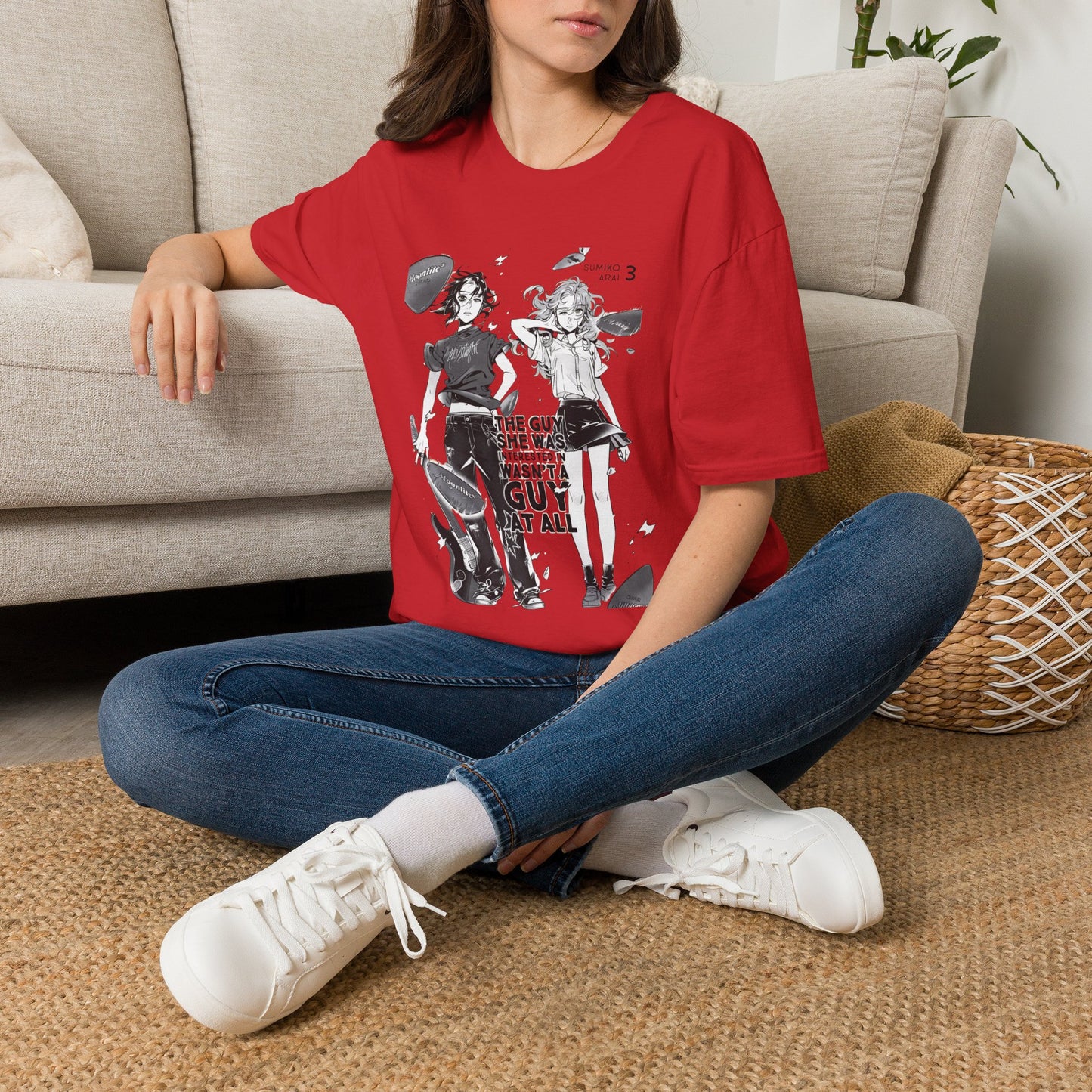 Anime Girl Duo Graphic T‑Shirt — Black Retro Manga Design