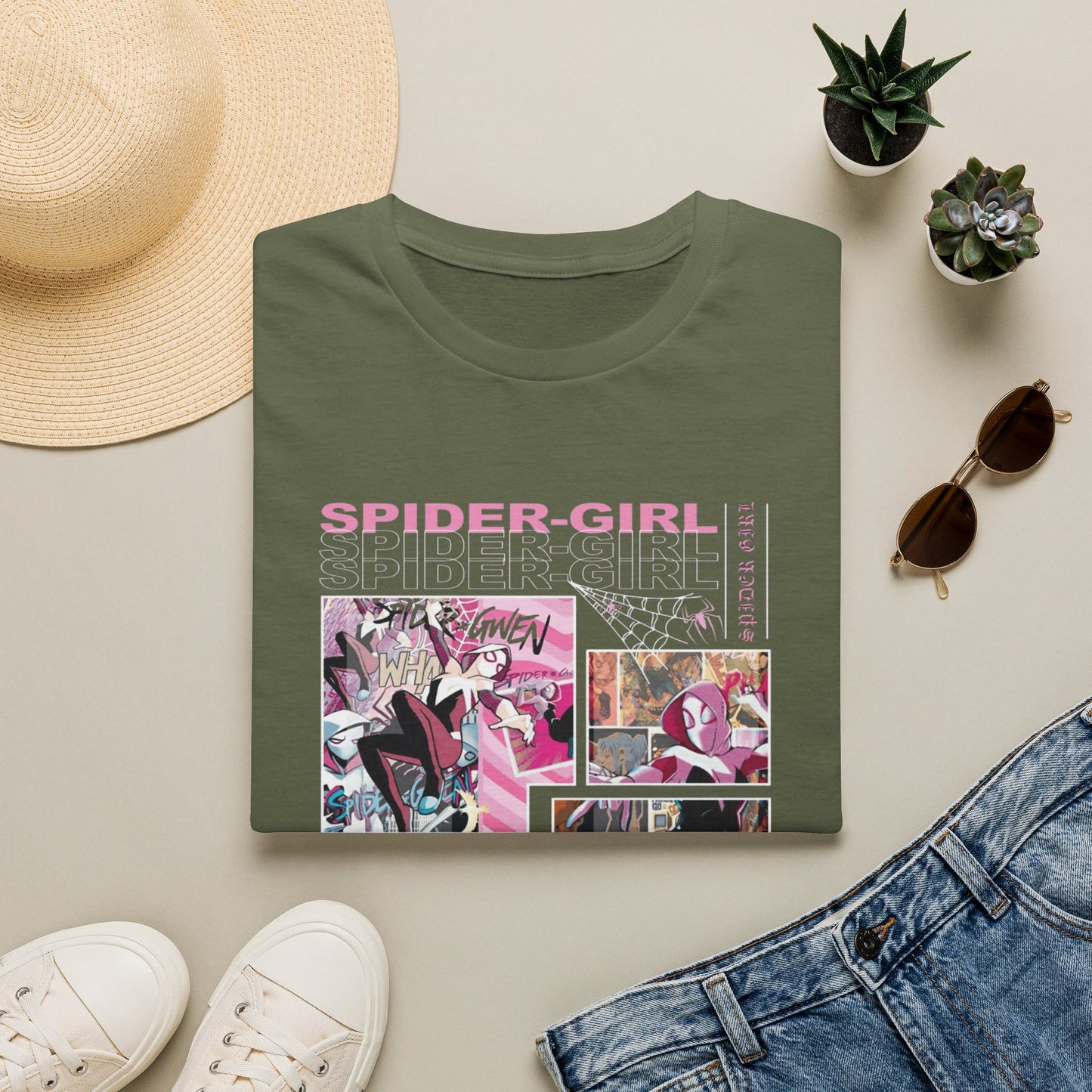 Spider‑Gwen Comic Panel T‑Shirt — Retro Pink Spider‑Girl Graphic Tee
