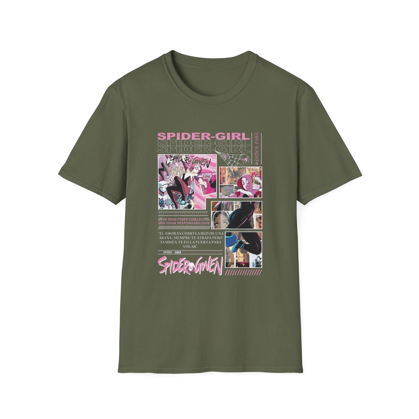 Spider‑Gwen Comic Panel T‑Shirt — Retro Pink Spider‑Girl Graphic Tee