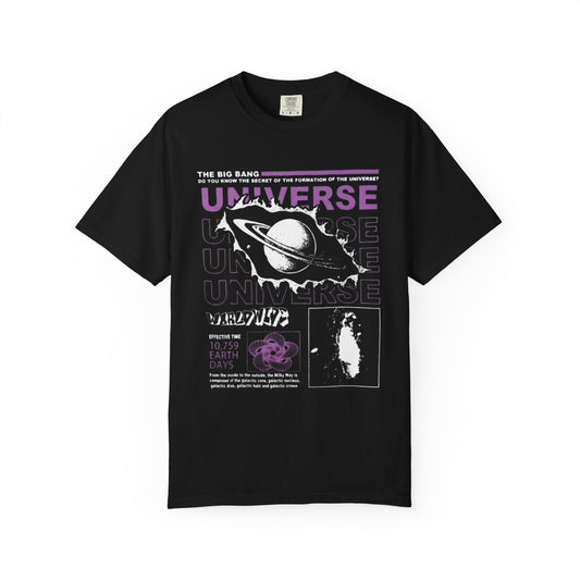Universe Graphic T-Shirt — Retro Saturn Design with 'UNIVERSE' Text
