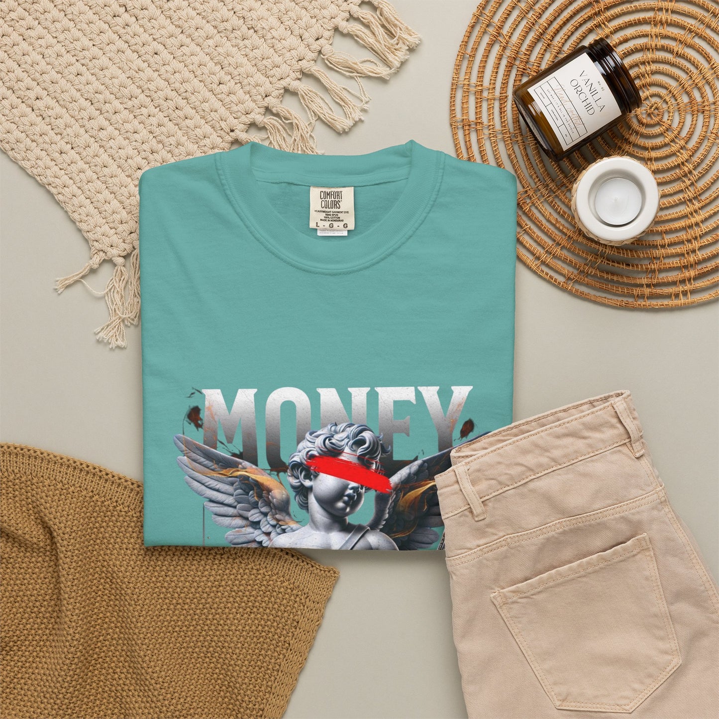 Money Loves T-Shirt — Graphic Angel Statue Design (2024)
