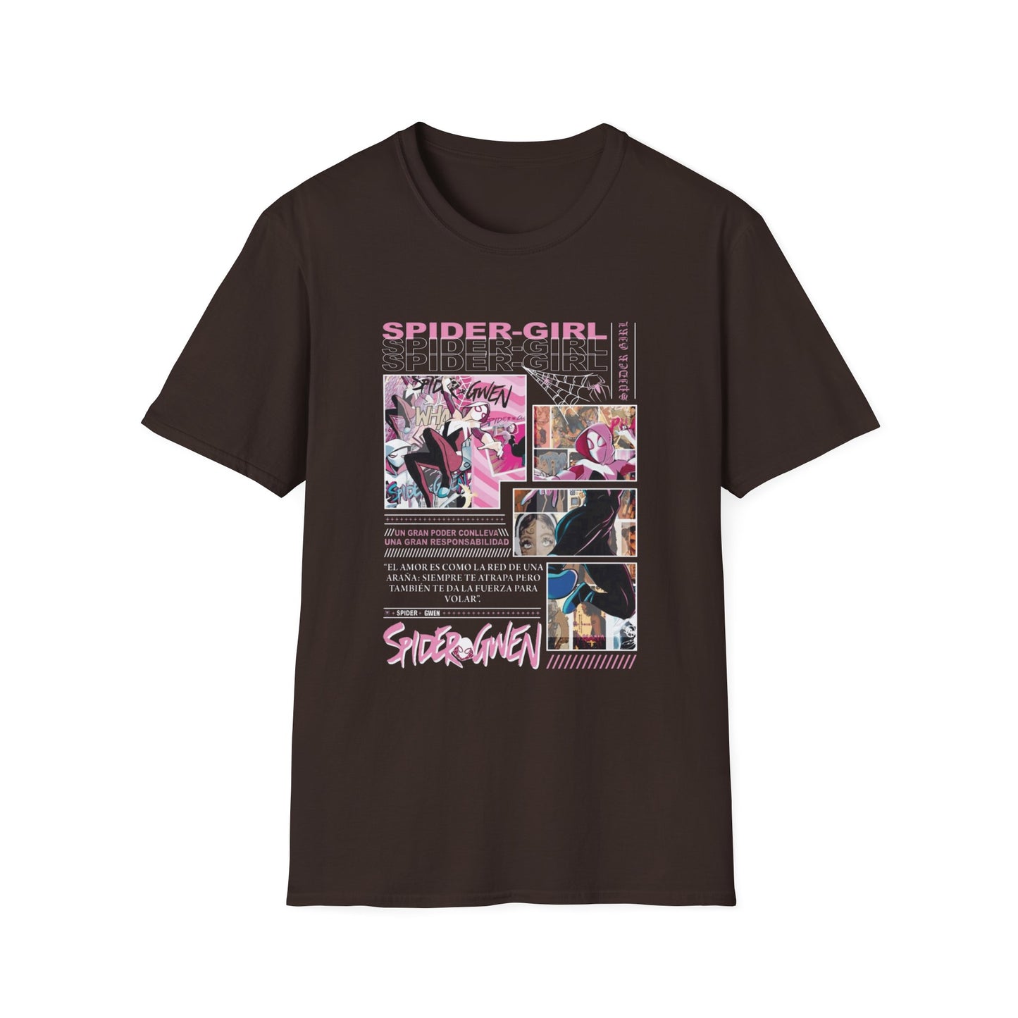 Spider‑Gwen Comic Panel T‑Shirt — Retro Pink Spider‑Girl Graphic Tee