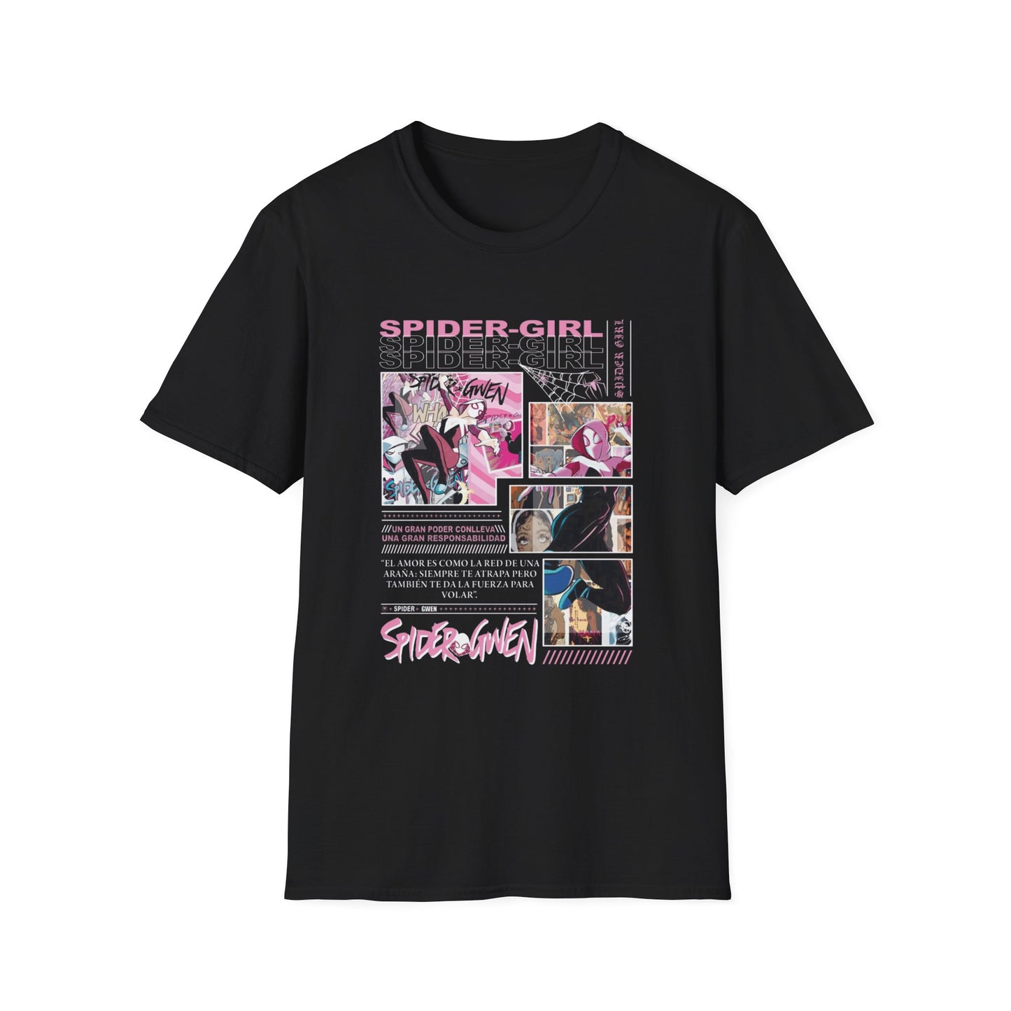 Spider‑Gwen Comic Panel T‑Shirt — Retro Pink Spider‑Girl Graphic Tee