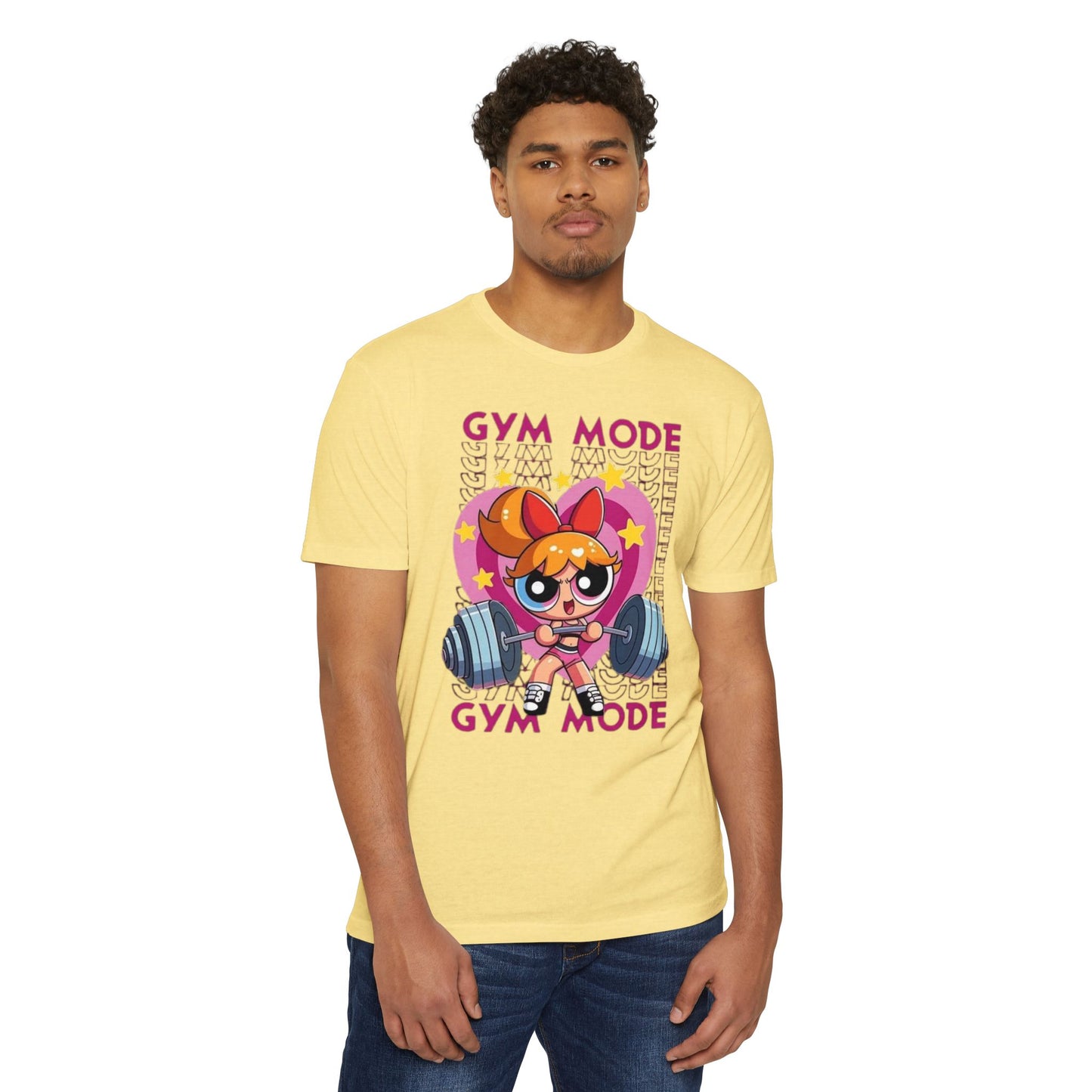 Gym Mode Weightlifting T‑Shirt — Cute Cartoon Powerlifting Design