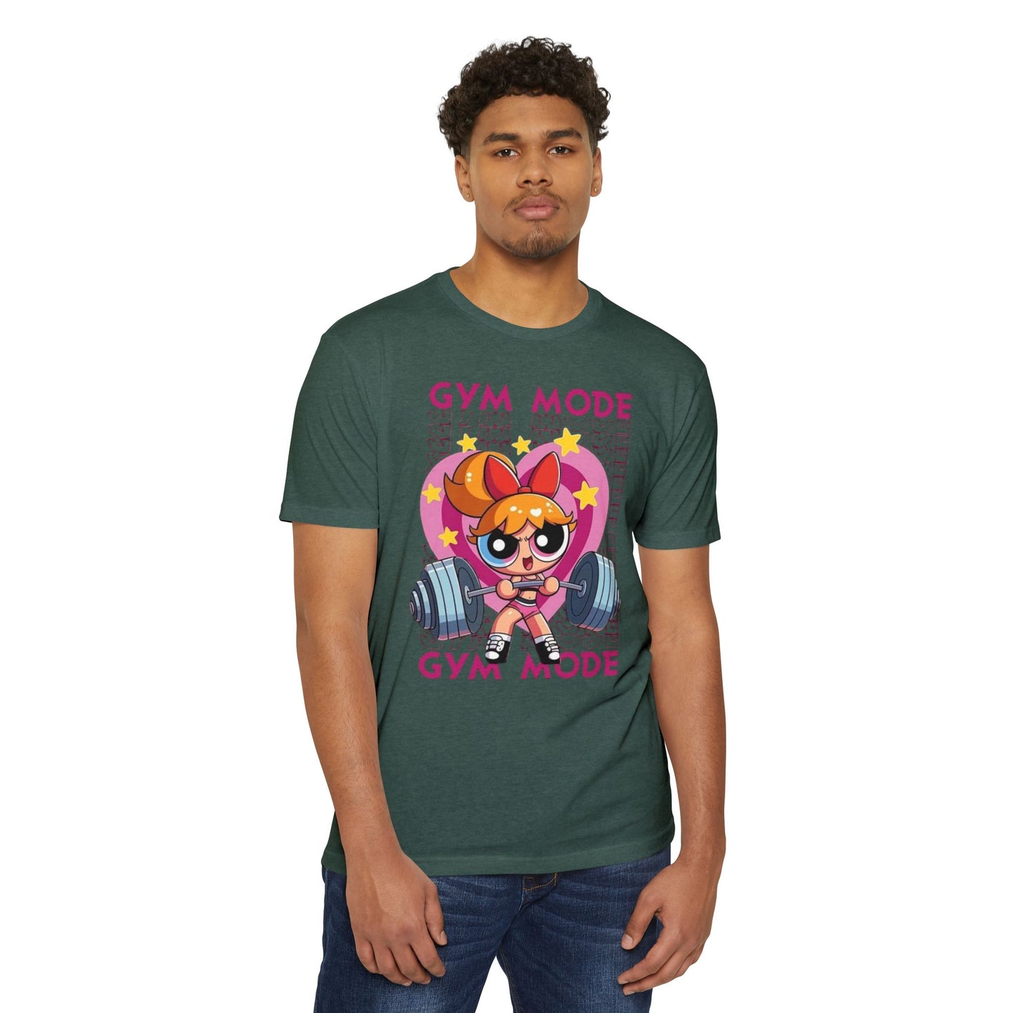 Gym Mode Weightlifting T‑Shirt — Cute Cartoon Powerlifting Design