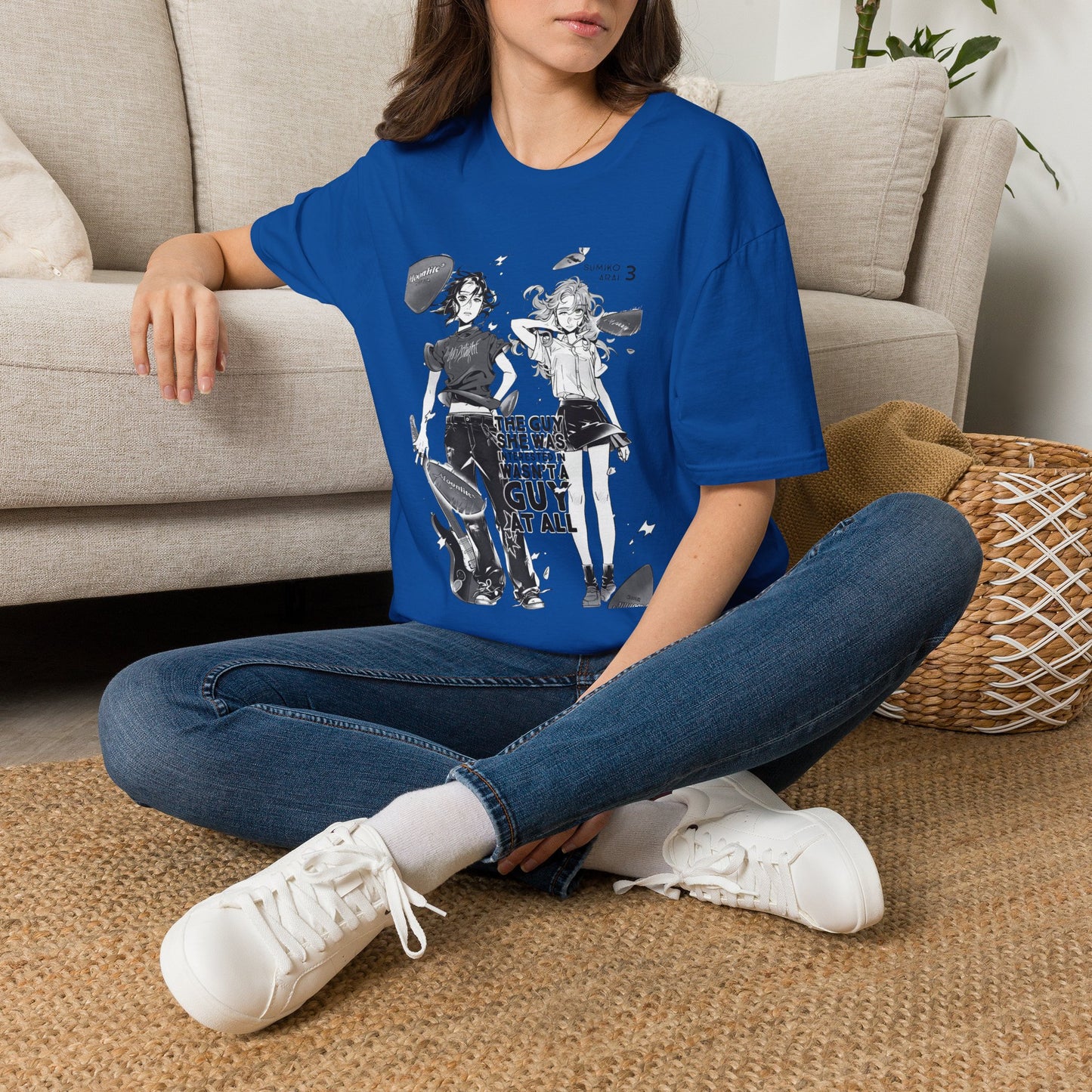 Anime Girl Duo Graphic T‑Shirt — Black Retro Manga Design
